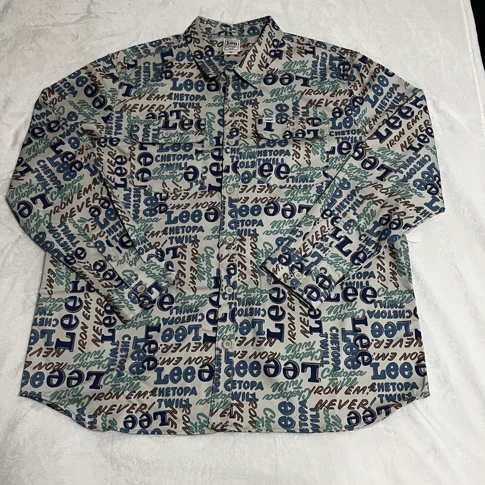 Lee Button Up Shirt‎ All Over Print Men's Long Sleeve 2XL Multi Color